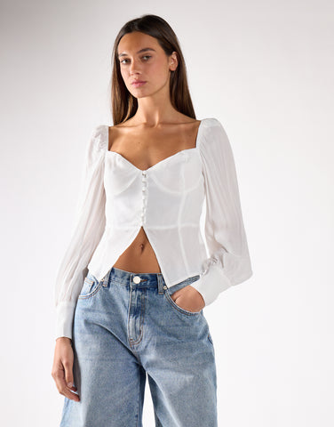 Off White V-Neck Long-Sleeve Top