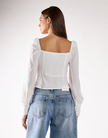 Off White V-Neck Long-Sleeve Top