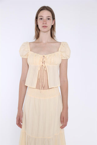 Pale-Lemon Tie-Front Top