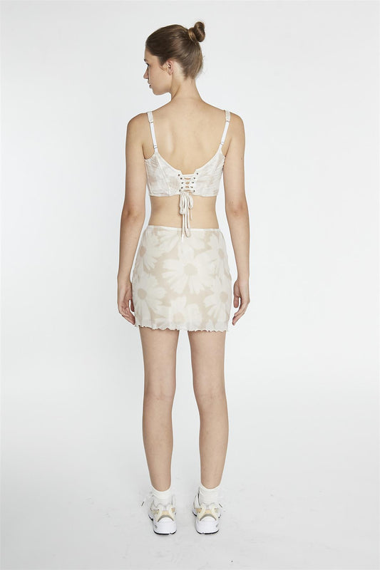 Stone-Sunflower Mesh Corset-Top