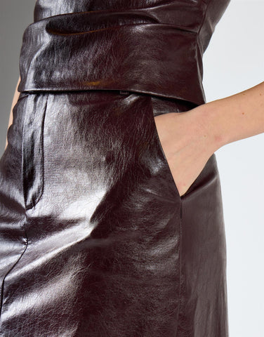 Oxblood PU Faux-Leather Pocket-Detail Midi Skirt
