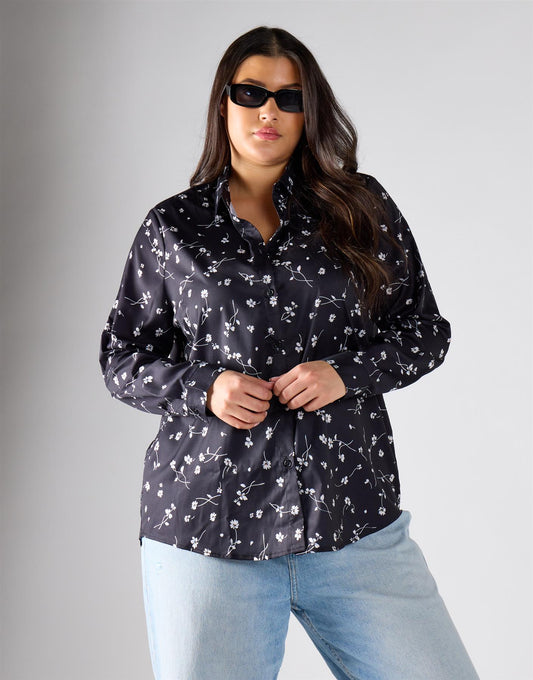 Glamorous Curve Black Small Flower Blouse