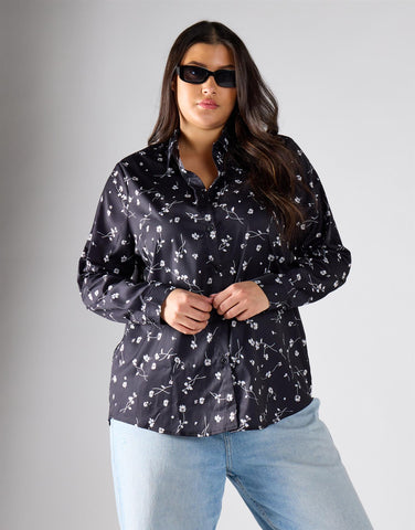 Glamorous Curve Black Small Flower Blouse