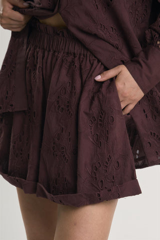 Deep Burgundy Cut Work Shorts