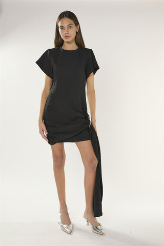 Tie Detail T-Shirt Mini Dress - Black