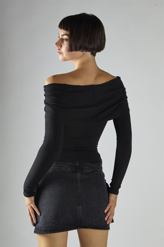 Washed Black Denim Belted Mini Skirt