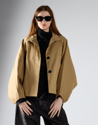 Raglan Sleeve Crop Coat - Beige
