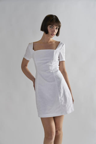 White Square-Neck-Mini-Dresses