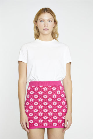Pink Flower Check Bodycon Mini-Skirt