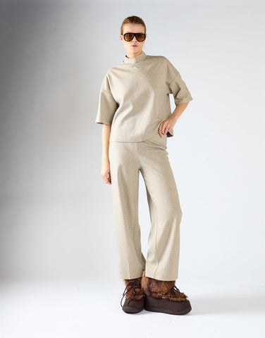 Khaki Marl Oversized Mock-Neck Short-Sleeves Top
