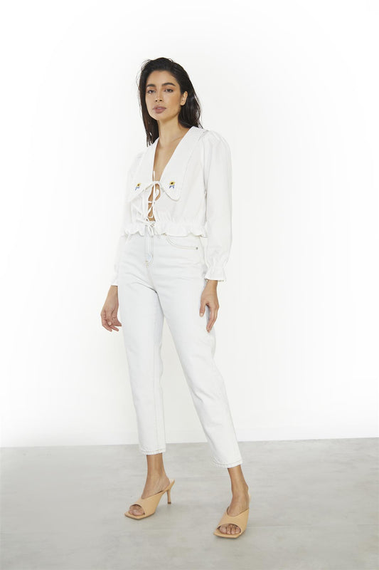 Off-White Collared-Sunflower Crop-top