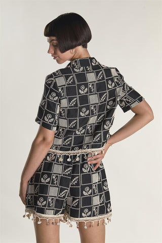 Black Embroidered Shell Detail Shirt