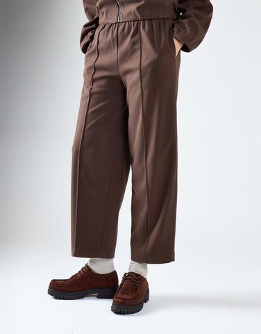 Dark Brown Elastic-Waist Straight-Leg Trousers