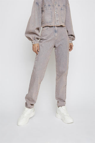 Pink-Tint Straight-Leg High-Waisted Jeans