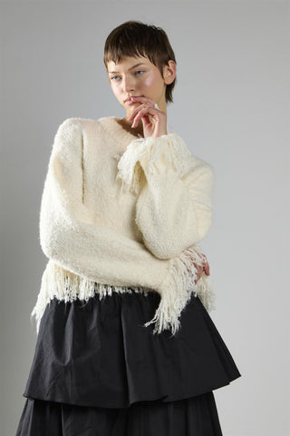 Cream Fringe-Trim Long Sleeve-Jumper