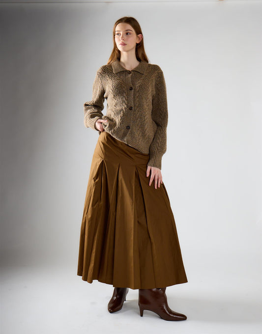 Deep Olive Pleated Midi Skirt