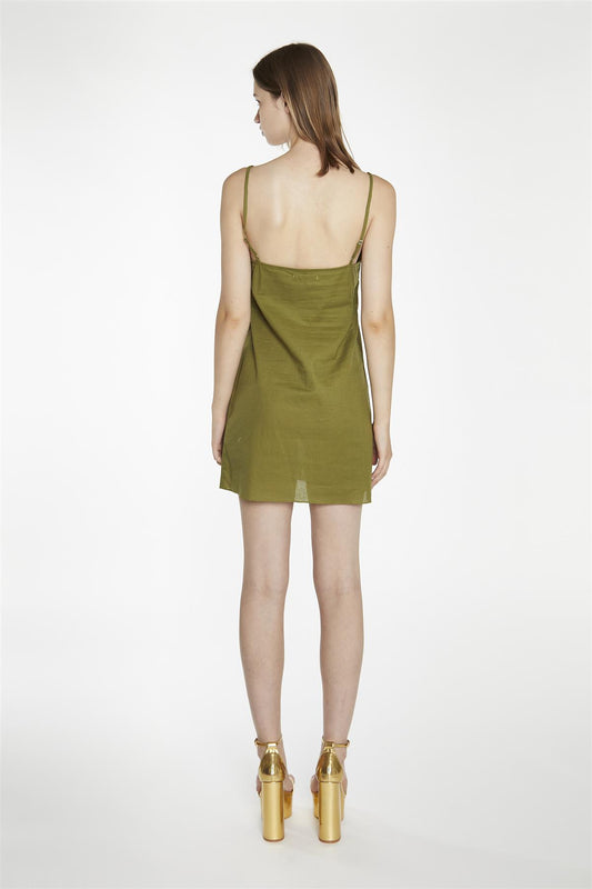 Moss-Green Strappy Cami Mini-Dress