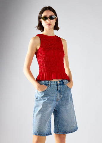 Red Shirring Vest Top
