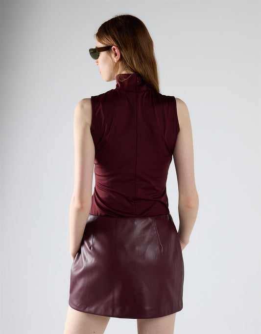 Burgundy Mock Neck Sleeveless Tank Bodysuit