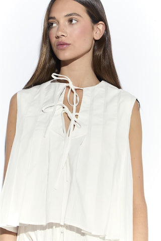 White Pleated Tie Front Blouse