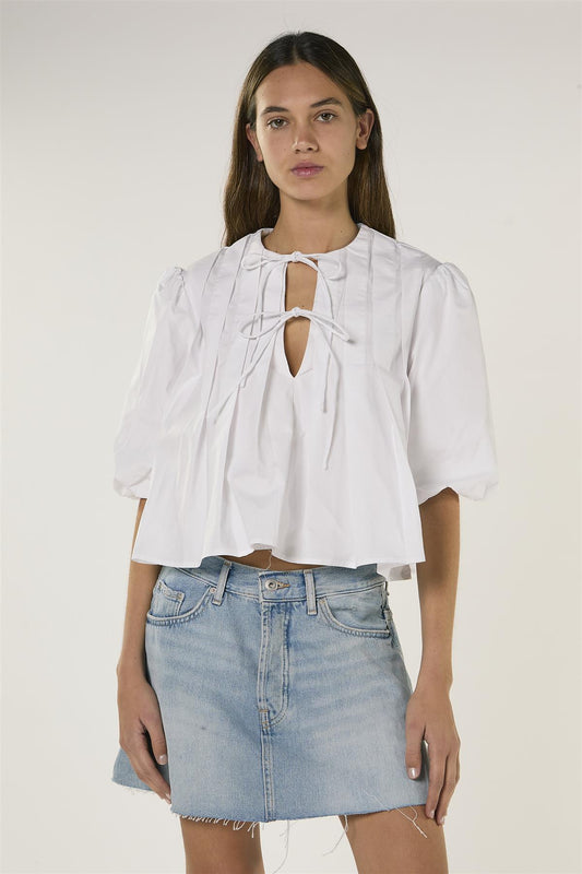 White Front Pleated Blouse