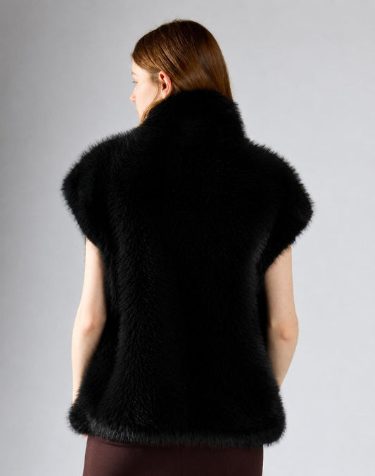 Black Plush High-Neck Gilet