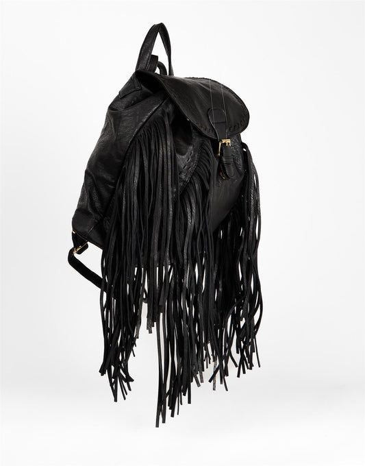 Black Boho Fringe Backpack