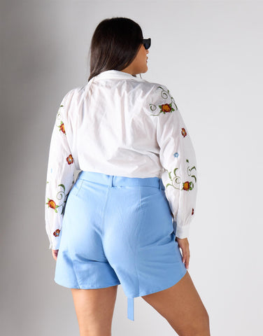 Glamorous Curve Blue  Belted Shorts