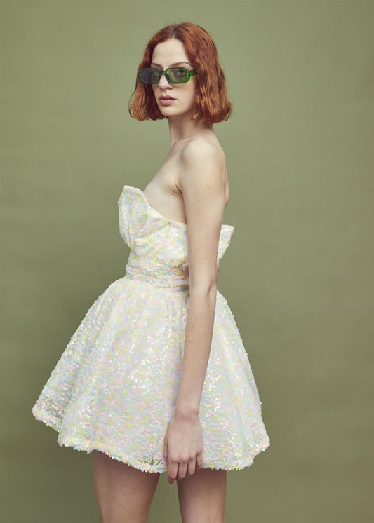 Callie Gathered Bandeau Mini Dress  -Pastel Mix-Sequin