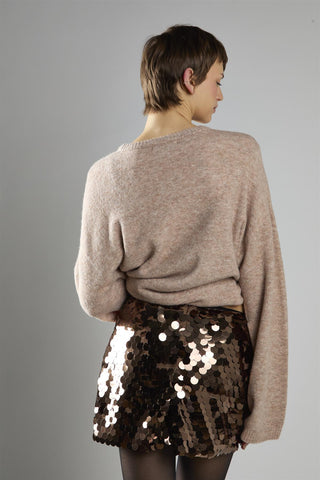 Brown-Disc-Sequin Mini-Skirts