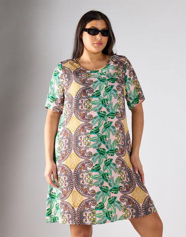 Glamorous Curve Pink Leaf Paisley Midi Dress