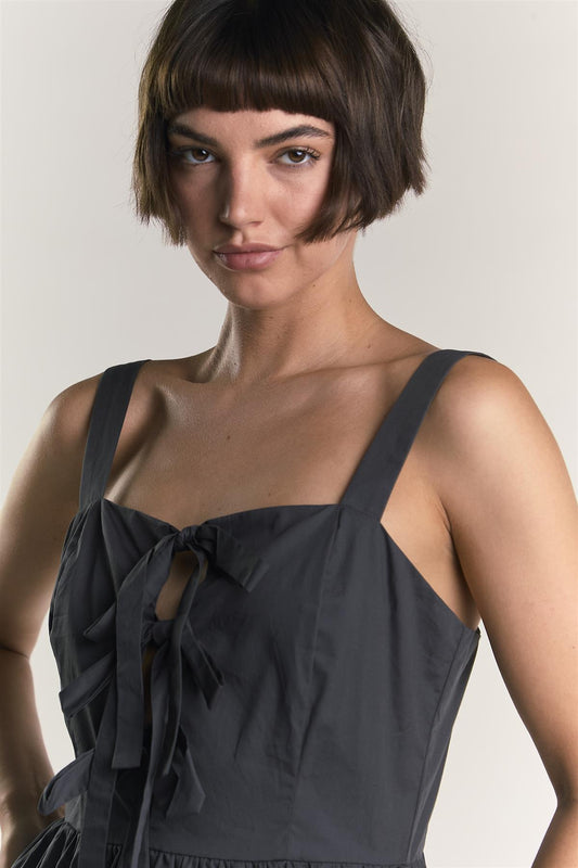 Dark Grey Bow Front Midaxi Dress