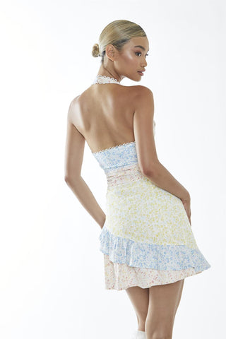 Ditsy Floral Colour Block Plunge Mini Dress