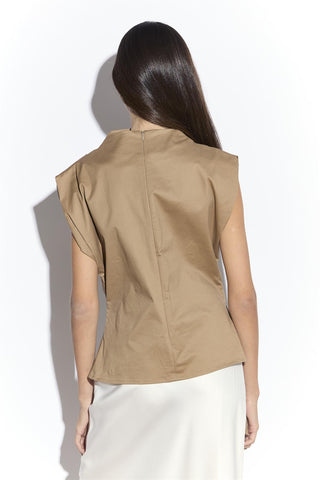 Sleeveless Belted Top in Tan Colour