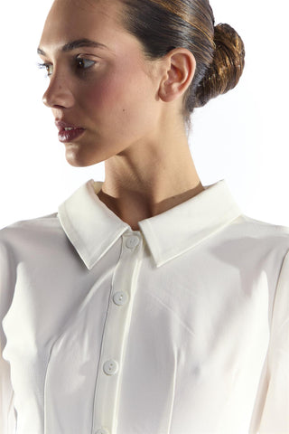 Trinity White Colour Button Through Pleated Short Sleeve Dress