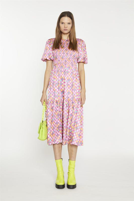 Skater Midi Dress - Pink Novelty Check