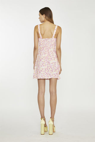 Pink-Yellow-Bunch-Floral Sleeveless Mini-Dress
