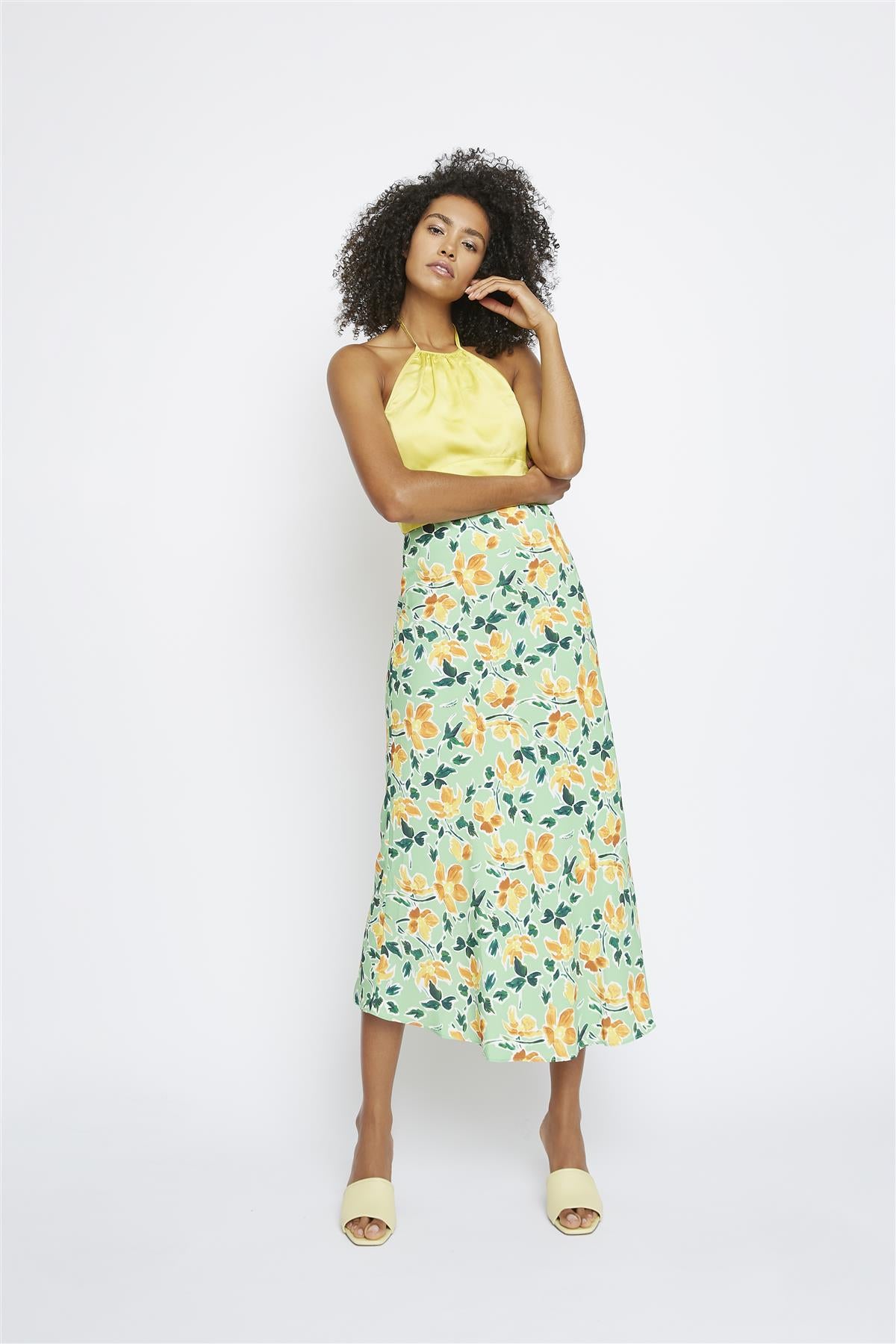 Golden-Yellow-Sateen Halter Crop-Top