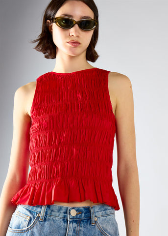 Red Shirring Vest Top
