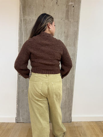 Brown Crew Neck Crop-Jumper