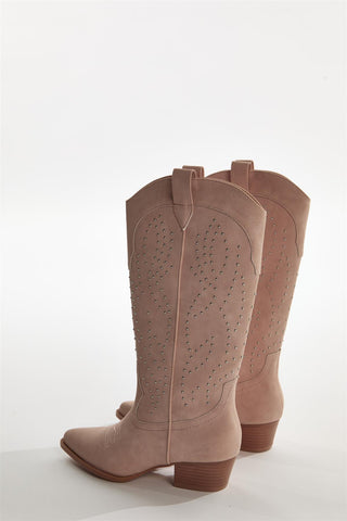 Baby Pink Studded Cowboy Knee High Boots