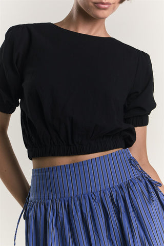Black Crew-Neck Puff-Sleeve-Top