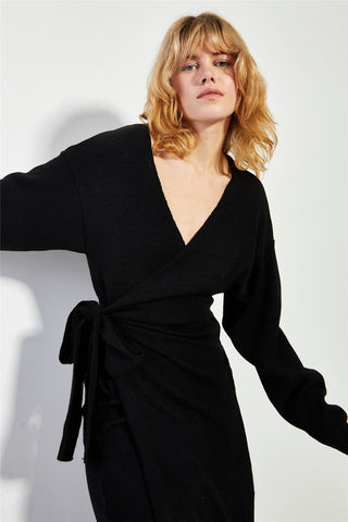 Glamorous Women's Black Tie-Waist Knitted Midi-Dress