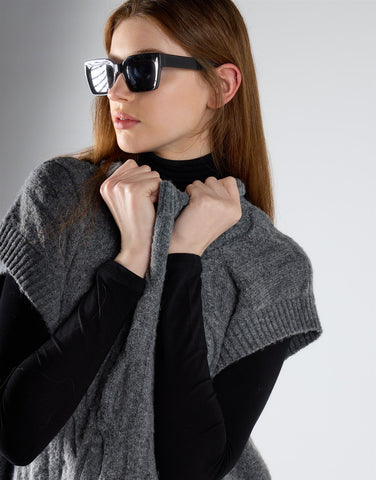 Dark Grey Marl Cable Knit Vest Top