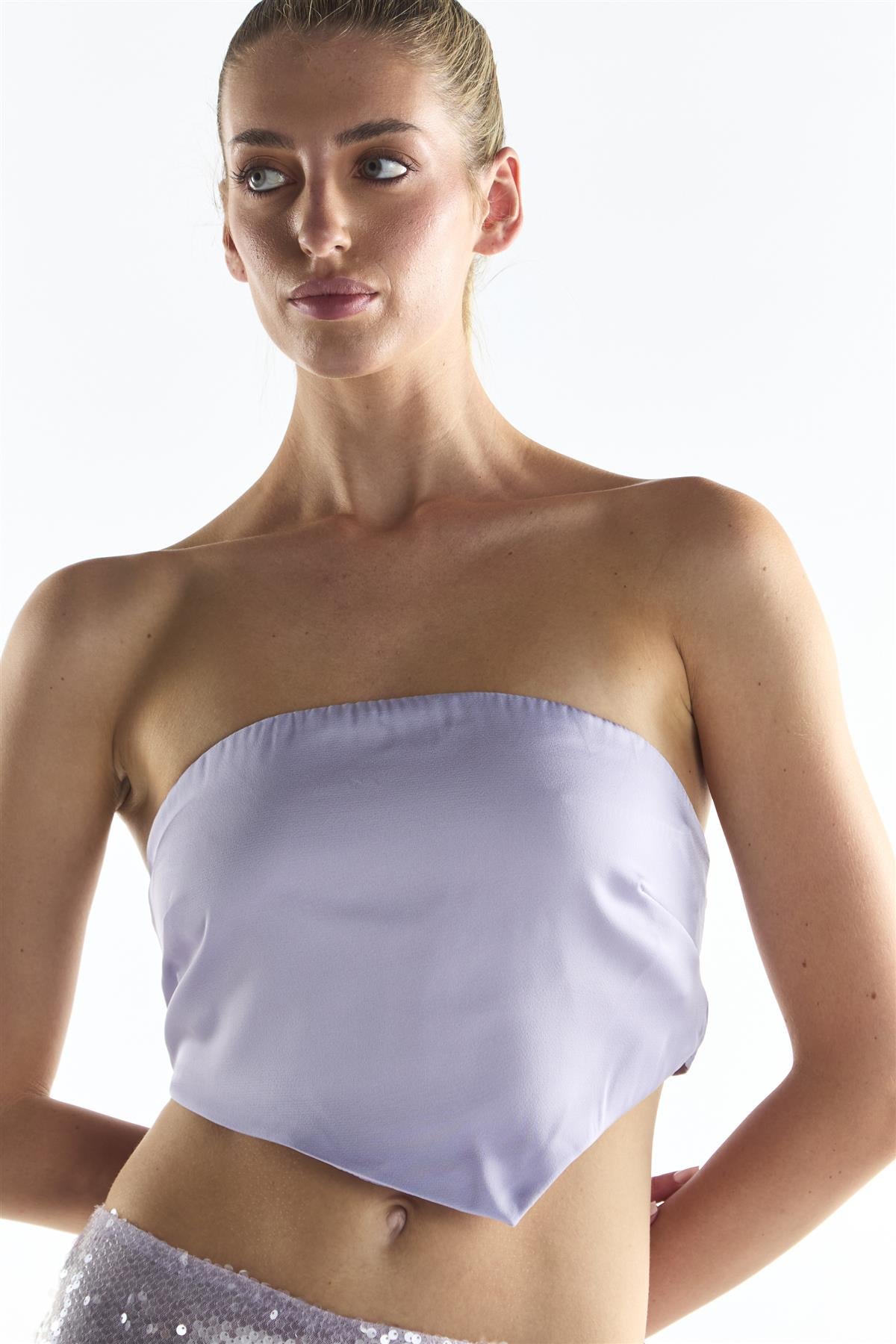 Lilac Sateen Badana Strapless Top