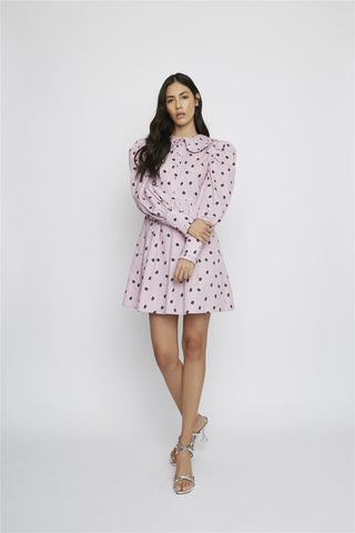Pink Ditsy Cotton Button-Up Collared Mini-Dress