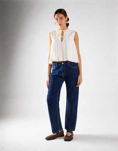 Dark Blue Mid Rise Mom Jeans