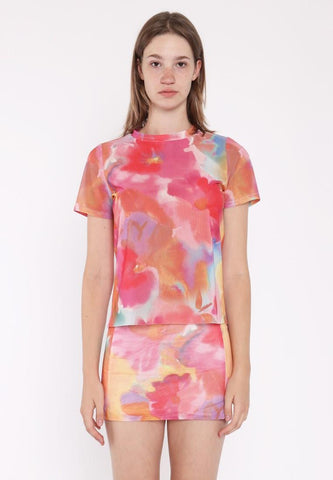 Mini Skirt - Multi Water Colour Flower