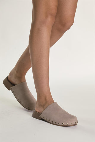 Taupe Studded Mule-Clogs