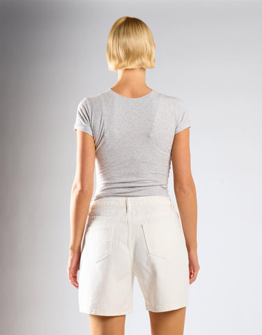 Mid Waist Loose Fit Denim Shorts - Ecru